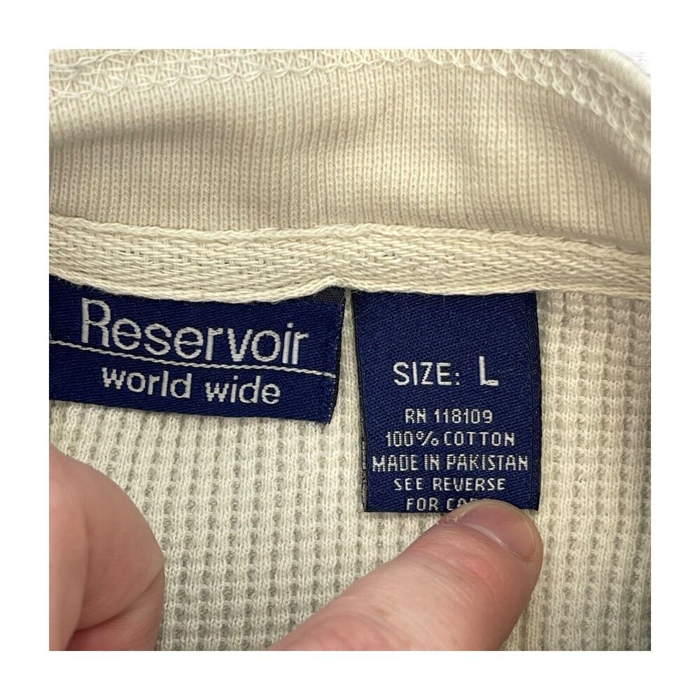 Reservoir World Wide Sweater Large Gray 100% Cotton Henley Neck Knit Long Sleeve - Picture 2 of 7